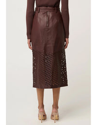 Hypnotic Leather Custom Laser Midi Skirt Oxblood Lattice