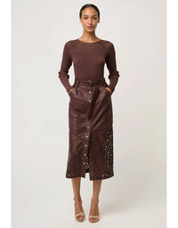 Hypnotic Leather Custom Laser Midi Skirt Oxblood Lattice