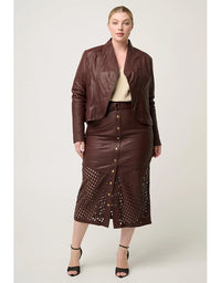 Hypnotic Leather Custom Laser Midi Skirt Oxblood Lattice