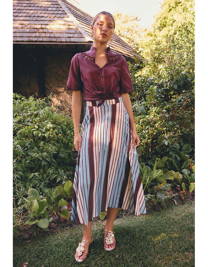 Coralie Cotton Silk Smock Blouse Garnet