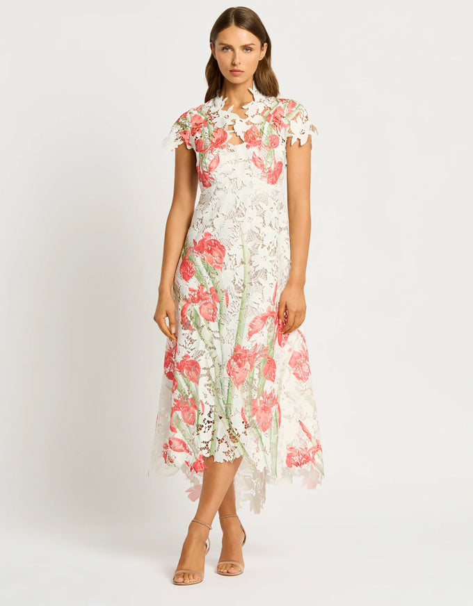 Orchid Cap Sleeve Dress White Red Floral from Moss & Spy