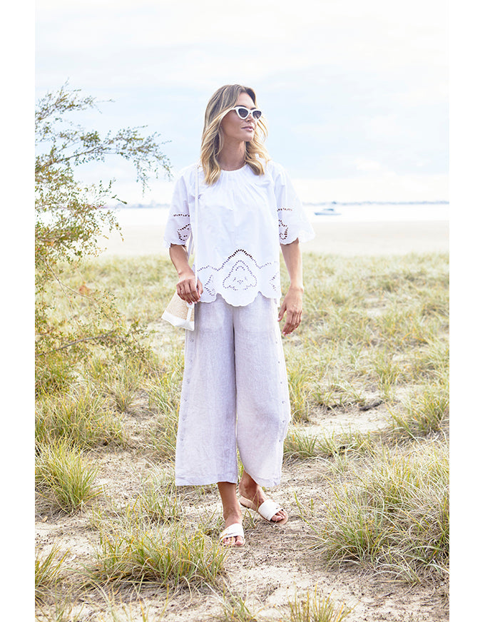 Gaby Linen Button Culotte Flax