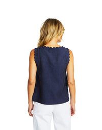 Lucy Linen Scallop Top Navy