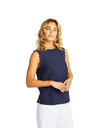 Lucy Linen Scallop Top Navy