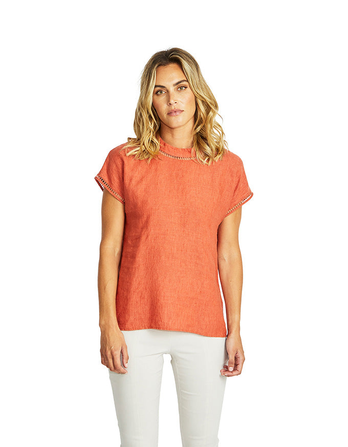 Jade Linen Trim Top Sienna