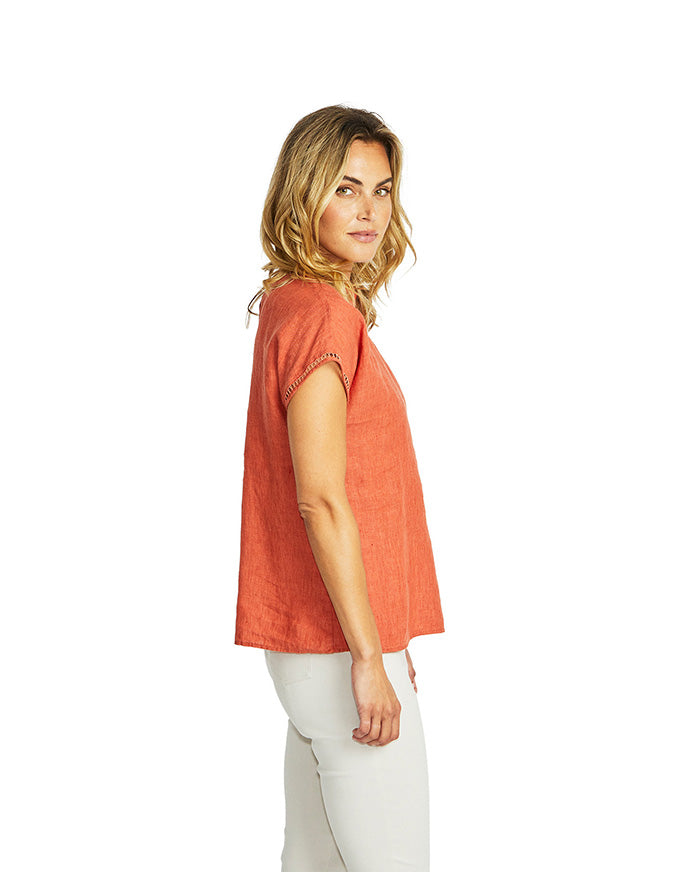 Jade Linen Trim Top Sienna