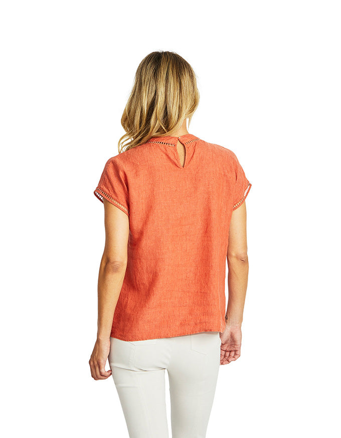 Jade Linen Trim Top Sienna