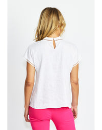 Jade Linen Trim Top White