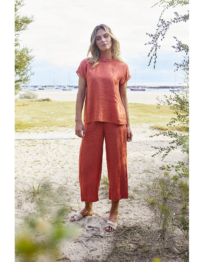 Gaby Linen Button Culotte Sienna