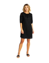 Jojo Linen Lace Trim Dress Black