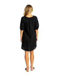 Jojo Linen Lace Trim Dress Black