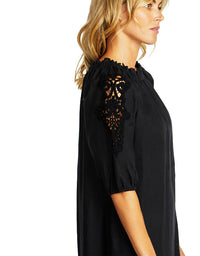 Jojo Linen Lace Trim Dress Black