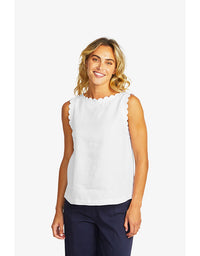 Lucy Linen Scallop Top - White
