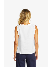 Lucy Linen Scallop Top - White