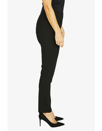 Black pants worn by a person on a white background