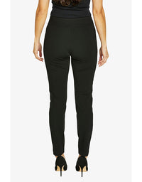 Black pants worn by a person on a white background