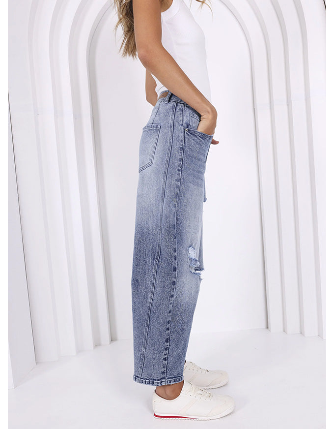 Theo Barrel Jeans - Light Wash Denim