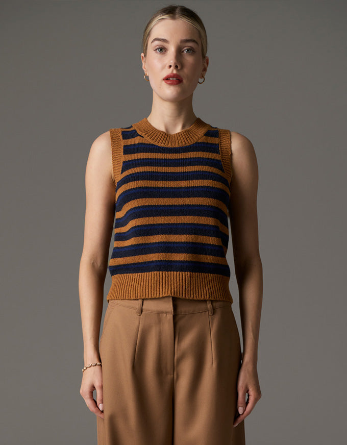 Utopia Knit Vest Stripe Toffee Multi