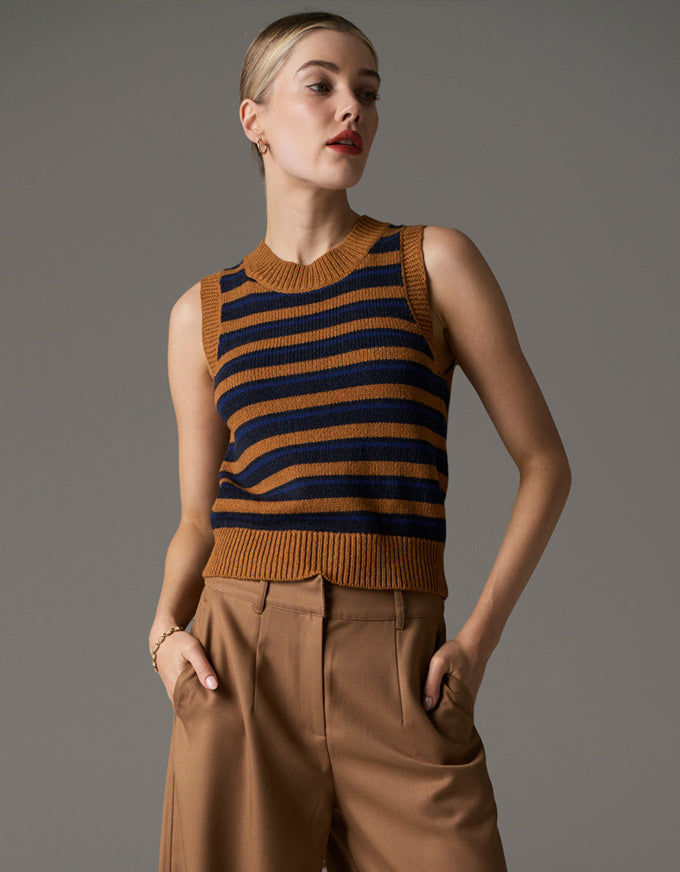 Utopia Knit Vest Stripe Toffee Multi