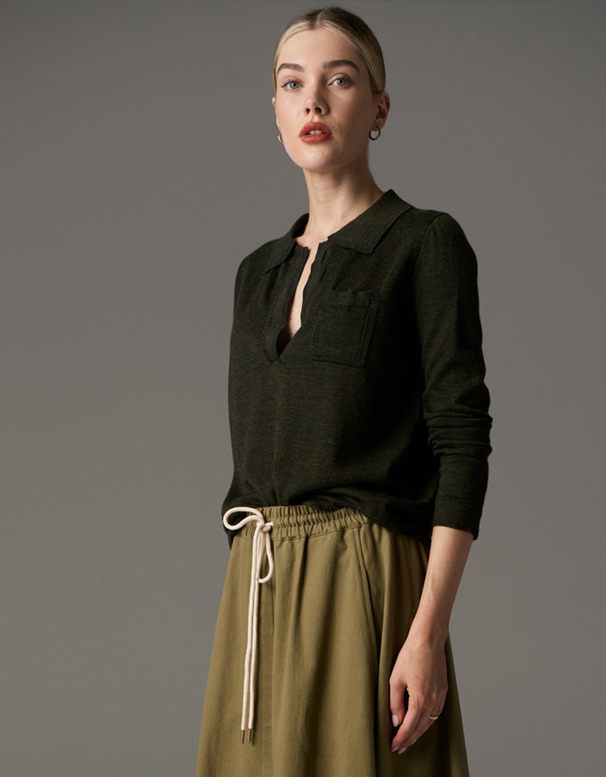 Bennet Polo Knit Lurex Khaki