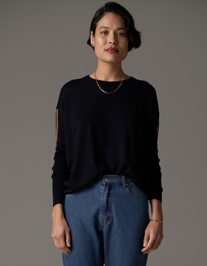 Bennet Drape Back Knit Ink/Tobacco/Pink