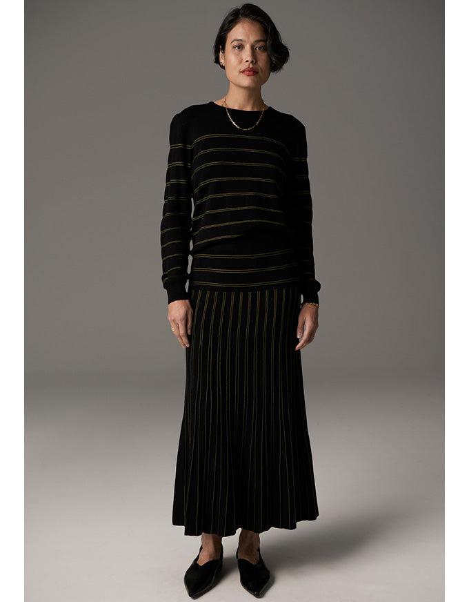 Gizelle Pleat Skirt Lurex Black/Khaki