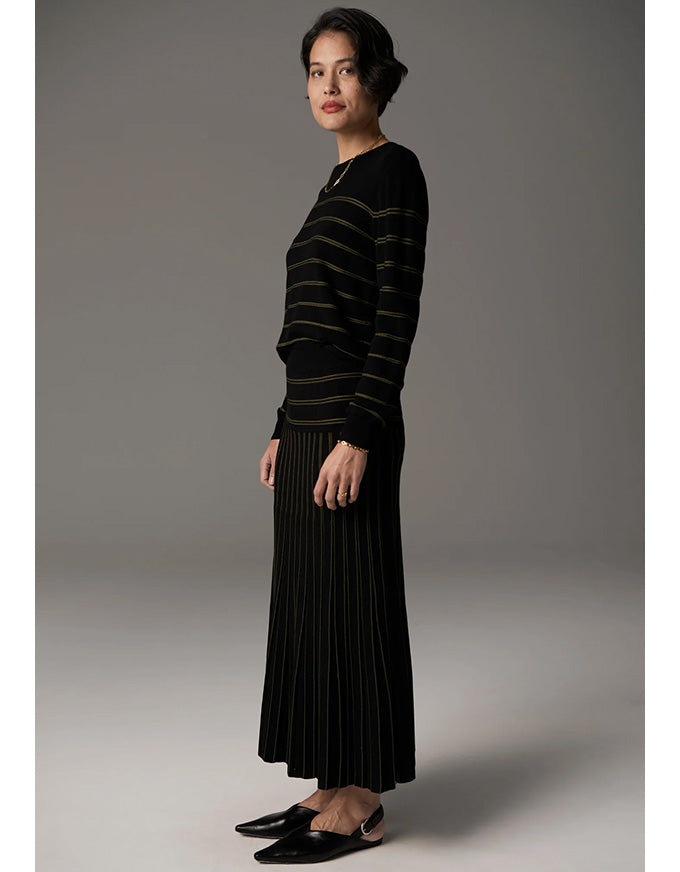 Gizelle Pleat Skirt Lurex Black/Khaki