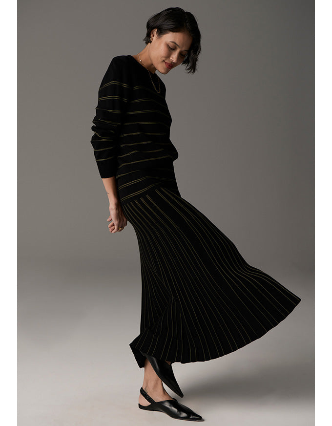 Gizelle Pleat Skirt Lurex Black/Khaki