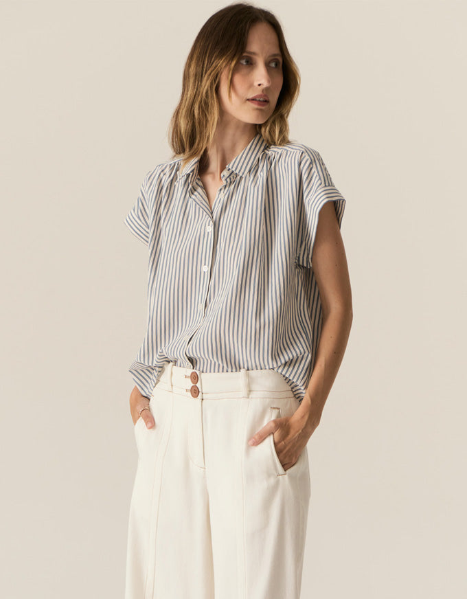 Vera Cap Sleeve Shirt Blue Stripe