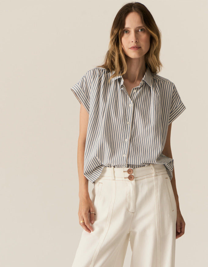 Vera Cap Sleeve Shirt Blue Stripe