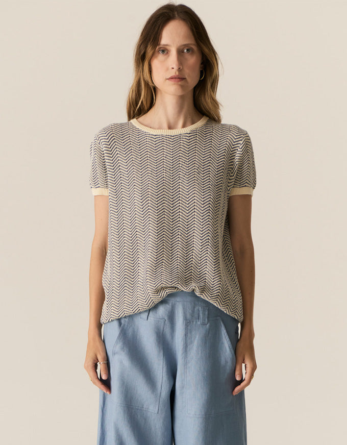 Jules Knit Tee Blue/Ivory