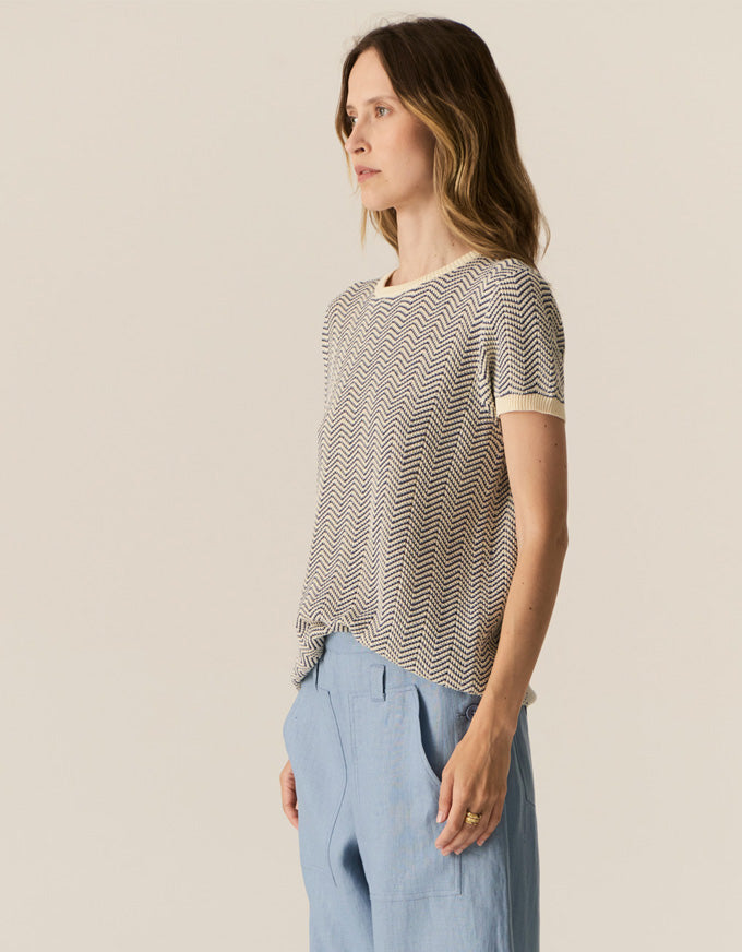 Jules Knit Tee Blue/Ivory