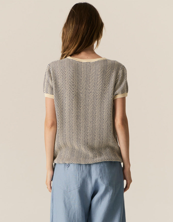 Jules Knit Tee Blue/Ivory