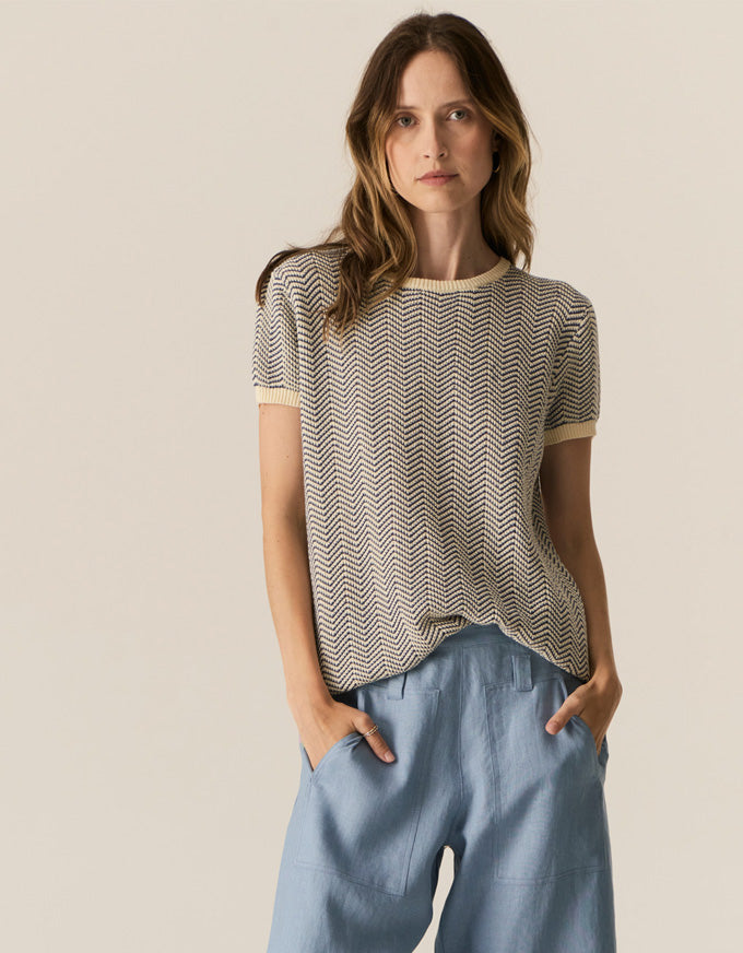 Jules Knit Tee Blue/Ivory