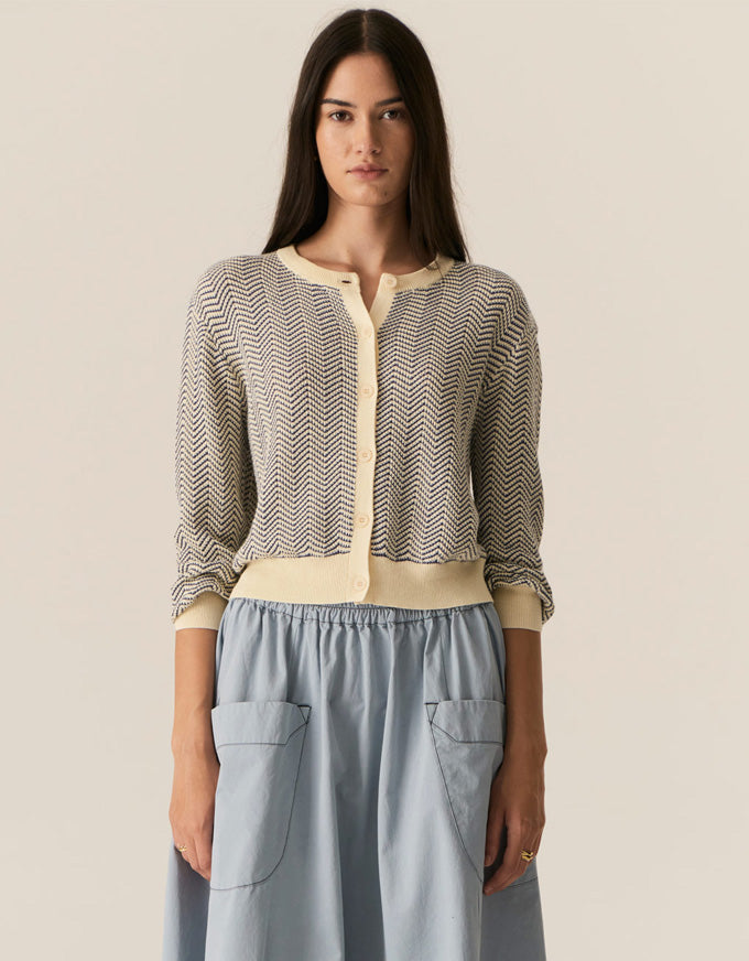 Jules Knit Cardigan Blue/Ivory