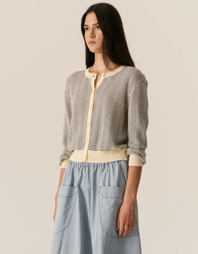 Jules Knit Cardigan Blue/Ivory