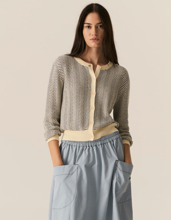 Jules Knit Cardigan Blue/Ivory