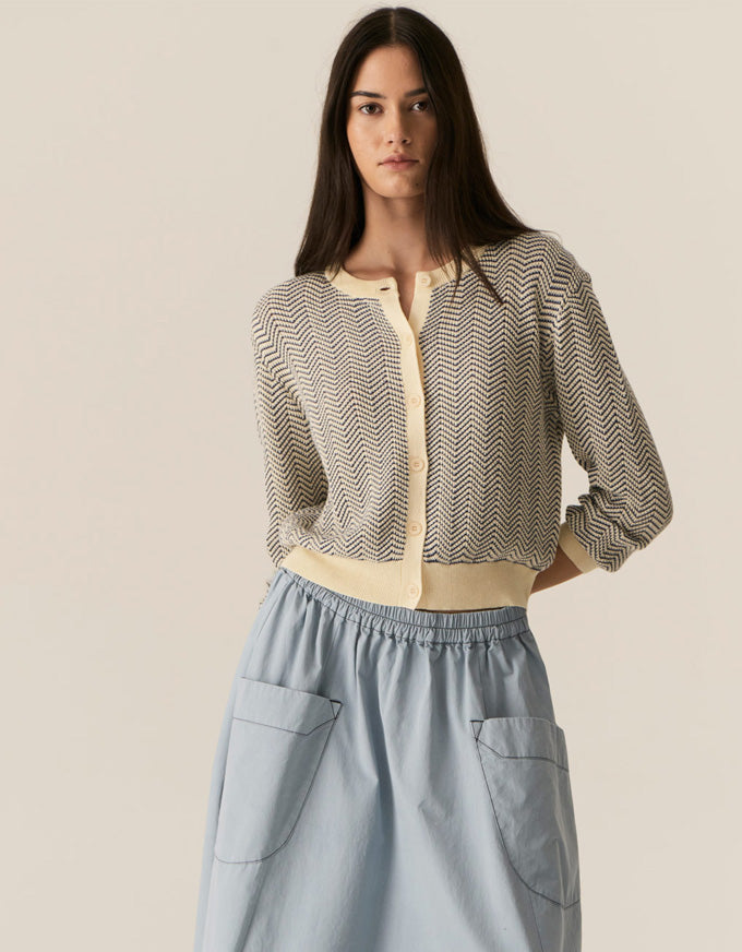 Jules Knit Cardigan Blue/Ivory