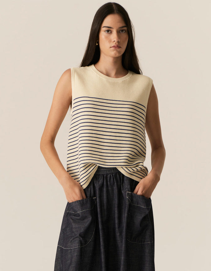 Jules Knit Tank Blue/Ivory