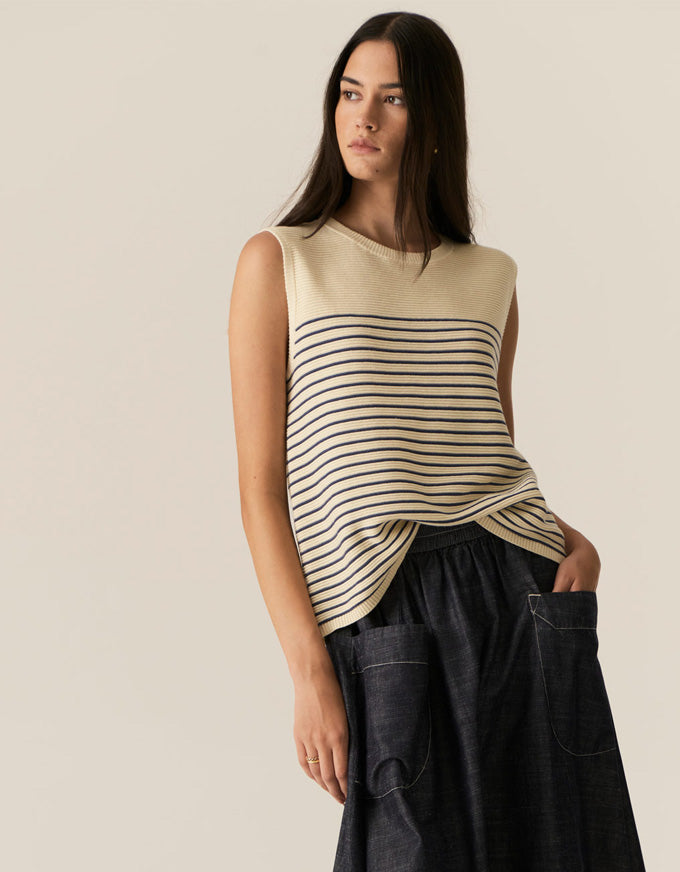 Jules Knit Tank Blue/Ivory