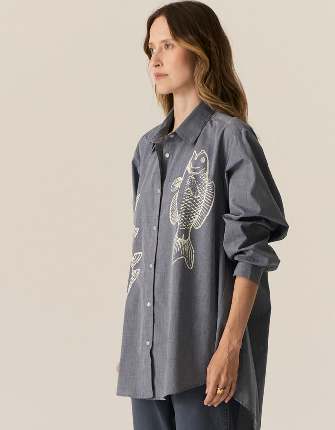 Cassis Fish Shirt Denim/Pebble