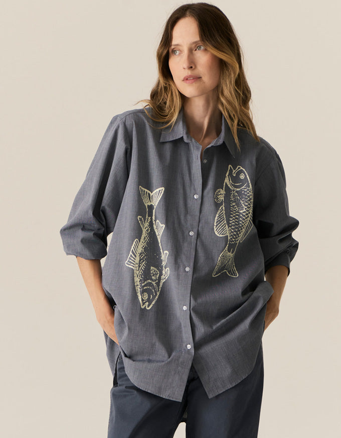 Cassis Fish Shirt Denim/Pebble