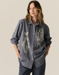 Cassis Fish Shirt Denim/Pebble