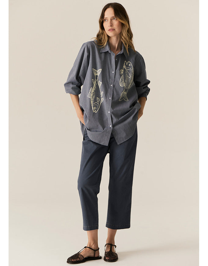 Cassis Fish Shirt Denim/Pebble