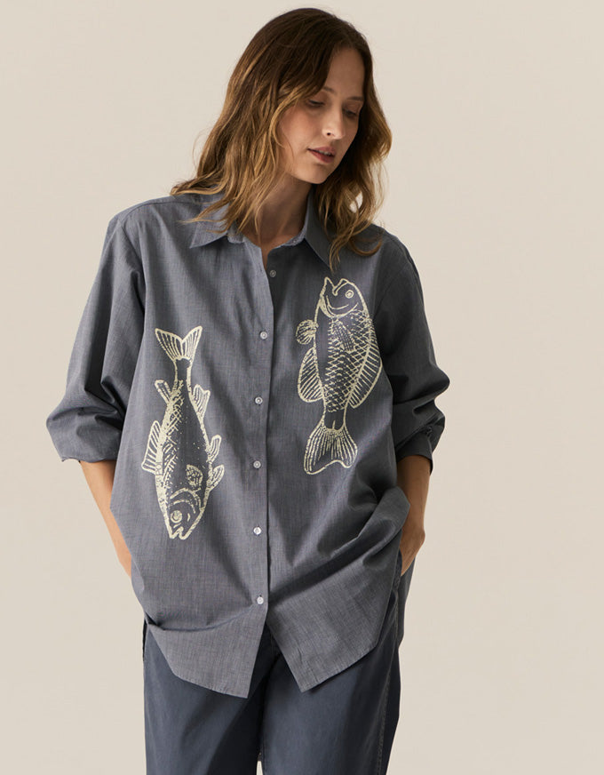 Cassis Fish Shirt Denim/Pebble