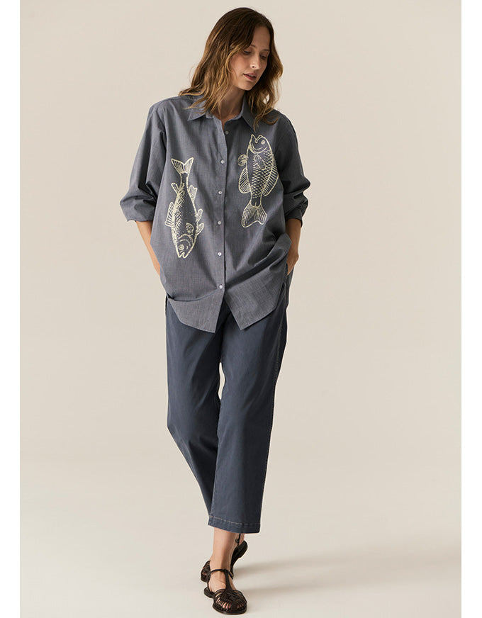 Cassis Fish Shirt Denim/Pebble