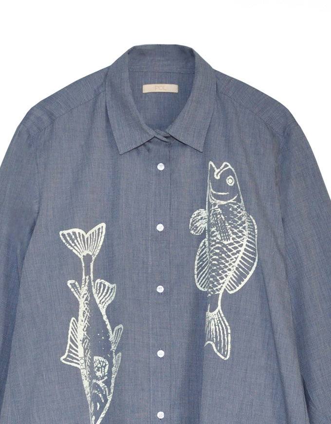 Cassis Fish Shirt Denim/Pebble