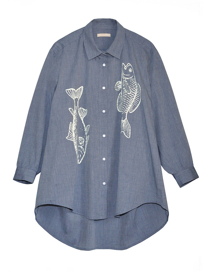 Cassis Fish Shirt Denim/Pebble