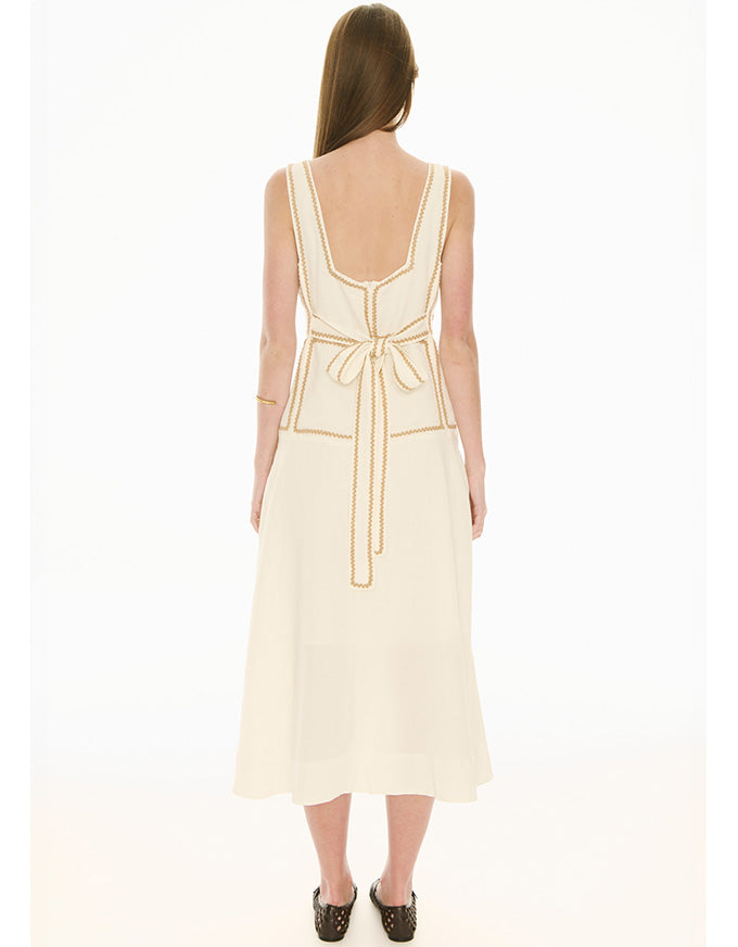 Marlin Raffia Trim Dress Ivory
