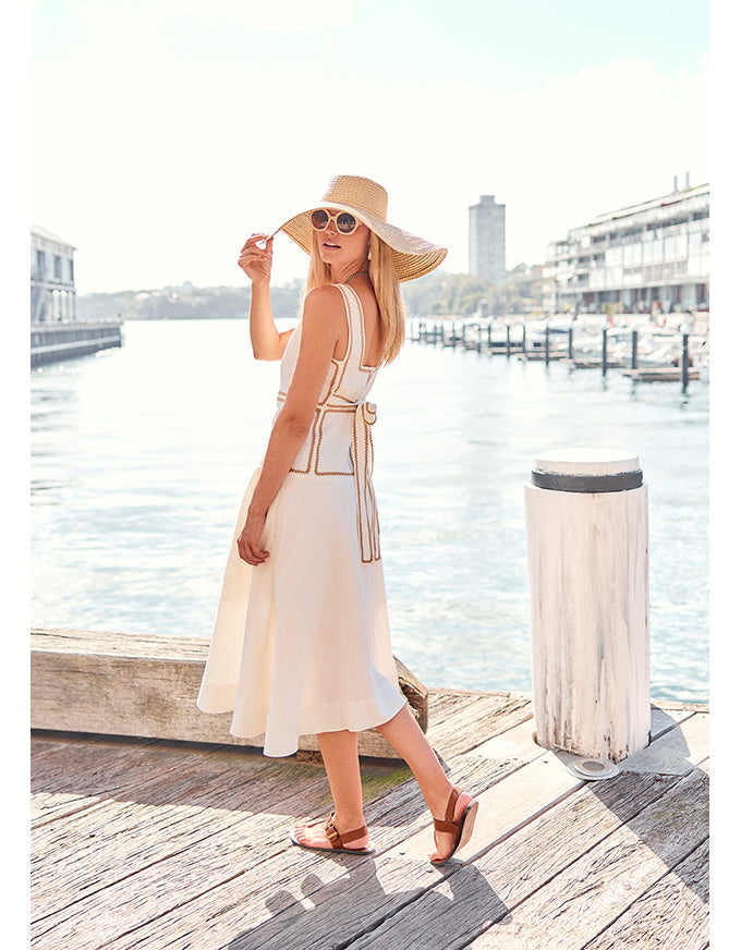 Marlin Raffia Trim Dress Ivory